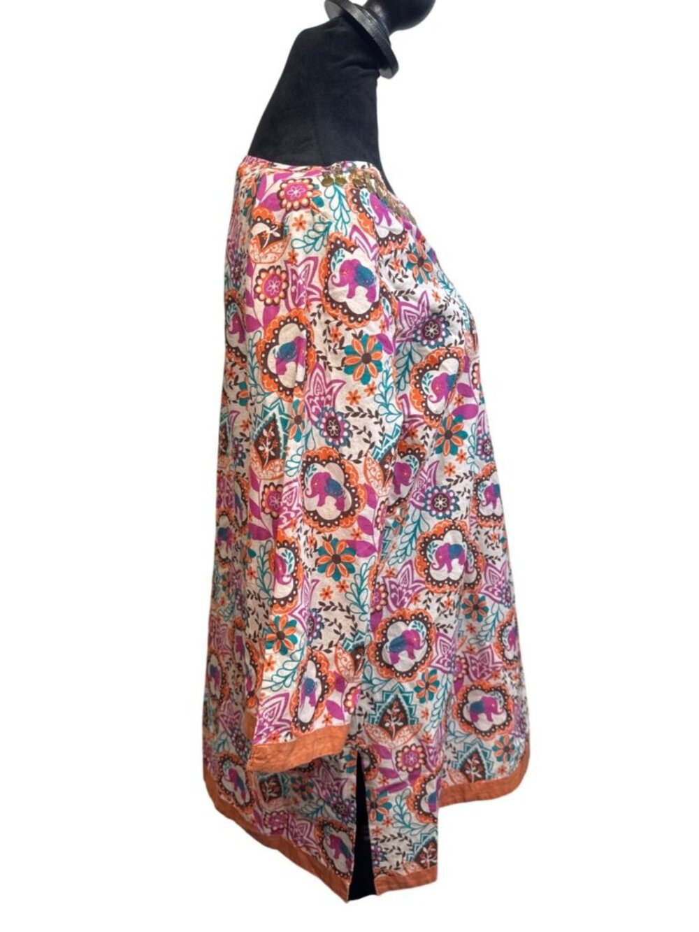Women’s Boho Floral Medallion Tunic Top Beaded V Neck 3/4 Sleeve Resort Festival - Picture 3 of 12